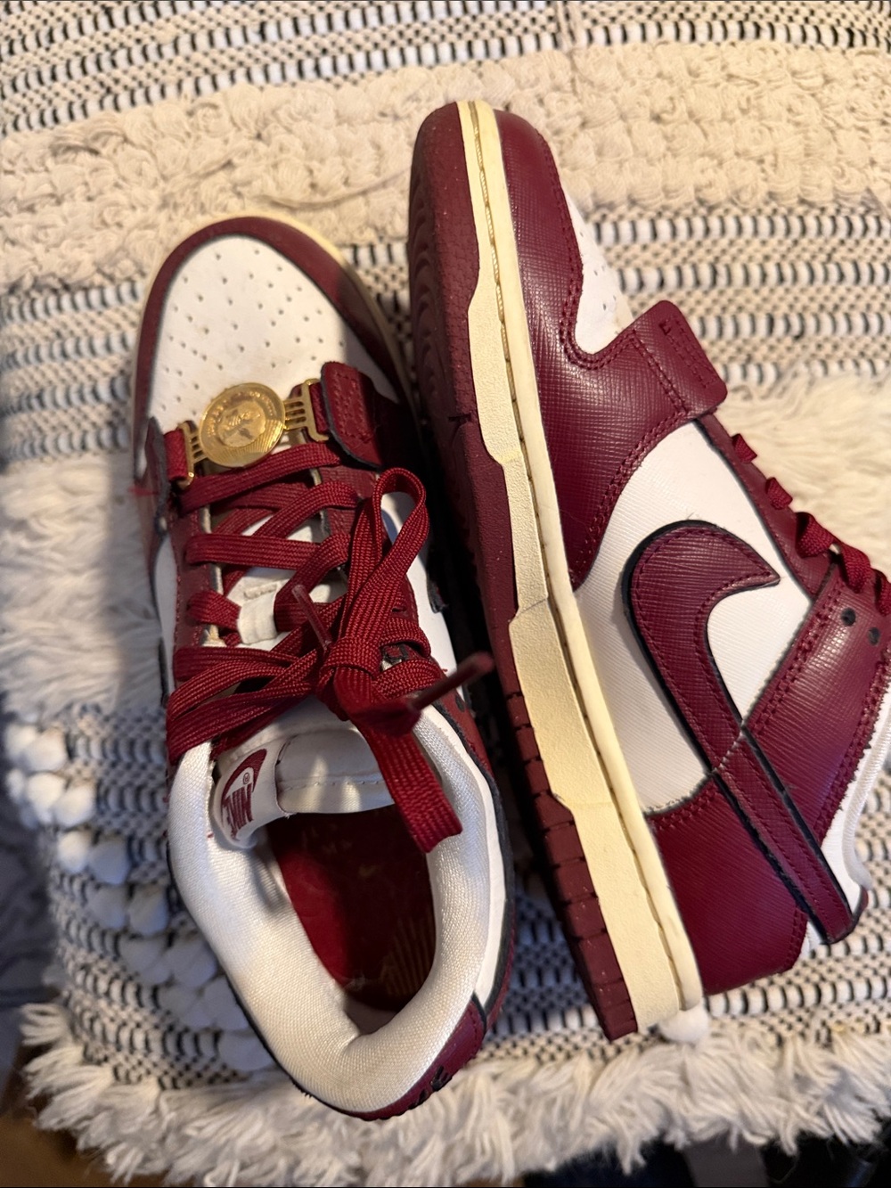 Nike Maroon & White Low-Top Sneakers with Gold Accent